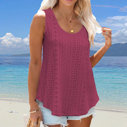 Plus Size Curved Hem Tank Top, Casual Crew Neck Sleeveless Tank Top For Summer, Women's Plus Size Clothing