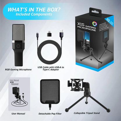 Gaming Microphone Professional Condenser Mic PC Laptop Computer Mike RGB USB Wired Studio Streaming Podcast Gamer Karaoke PC Kit
