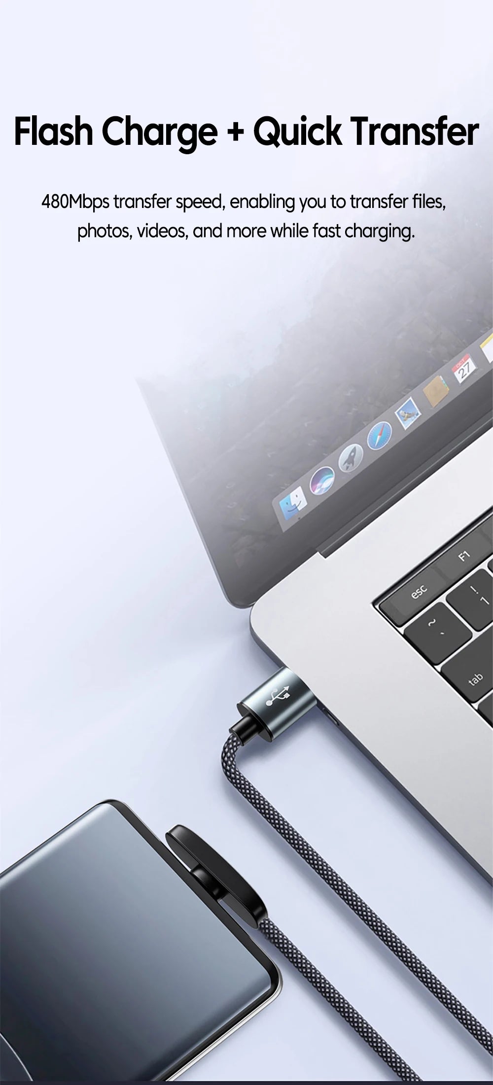 USB-C snabbladdningskabel med 90° kontakt – USB-A eller USB-C till USB-C