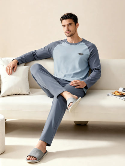 Herr Pyjamas 100% Bomull Långärmad – Fyra Säsonger Plus Size Tonår Hemmaset, L–3XL