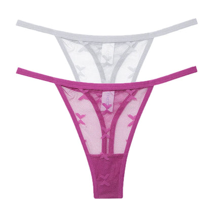 2PCS/Set Mesh Transparent Thong Women Panties Underwear Women Seamless G-String Female Underpants Intimates Lingerie S-XL