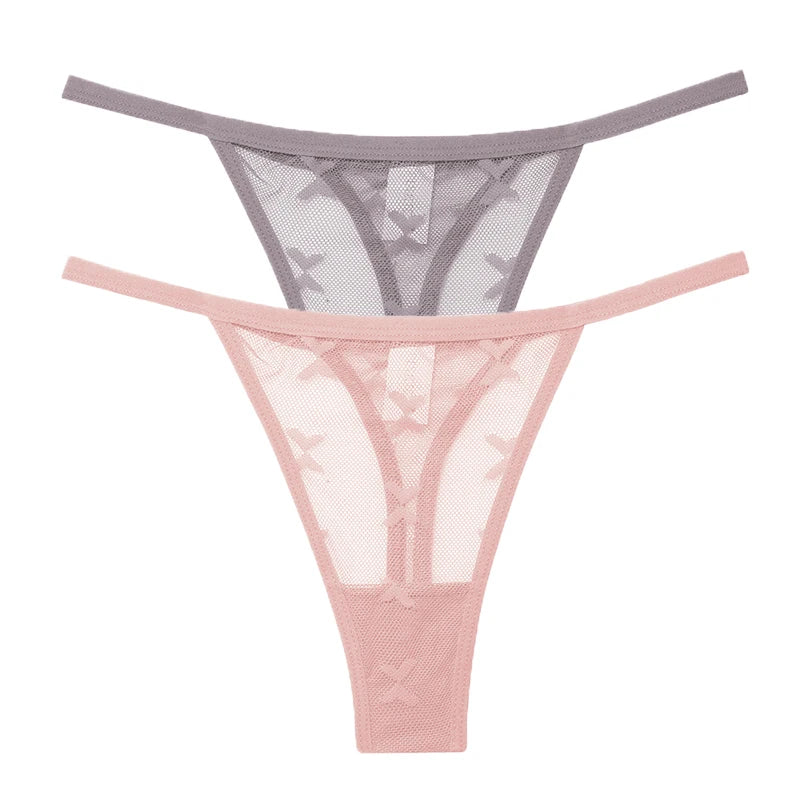 2PCS/Set Mesh G-String Women's Panties Transparent Underwear Women Seamless Thong Female Underpants Intimates Lingerie S-XL