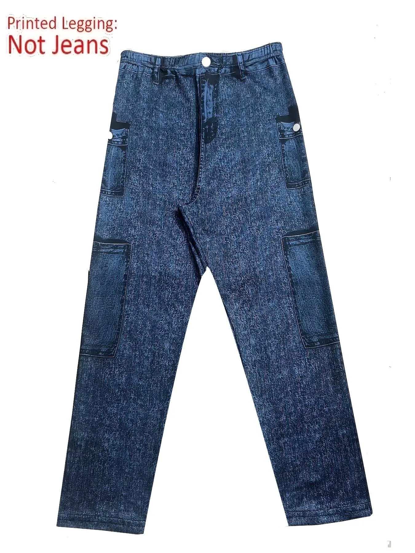 【Non-Denim】Women's Faux Denim Print Leggings, Sports Casual Skinny Pants, Thin Soft Skin-Friendly Yoga Pants, All-Season Long Pa