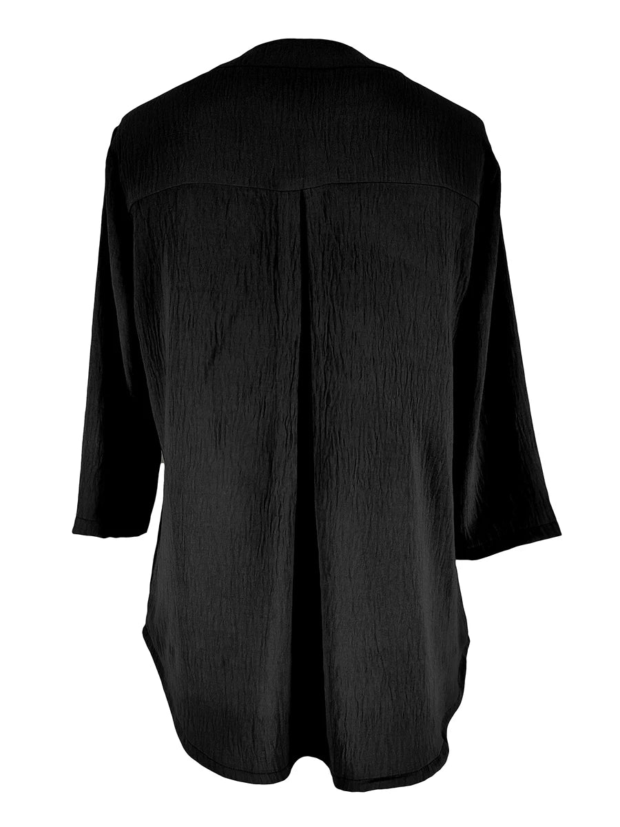 Dam Tunika Topp med Dragkedja V-ringning – 3/4-ärm Lös Ficka Elegant Kontor Casual, Svart 1XL–4XL