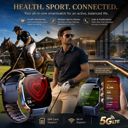 2026New 5G SIM Smart Watch 2.4" AMOLED 8+128GB GPS+NFC WIFI 1000W HD Camera IP68Waterproof Health Monitor Android Smartwatch Men