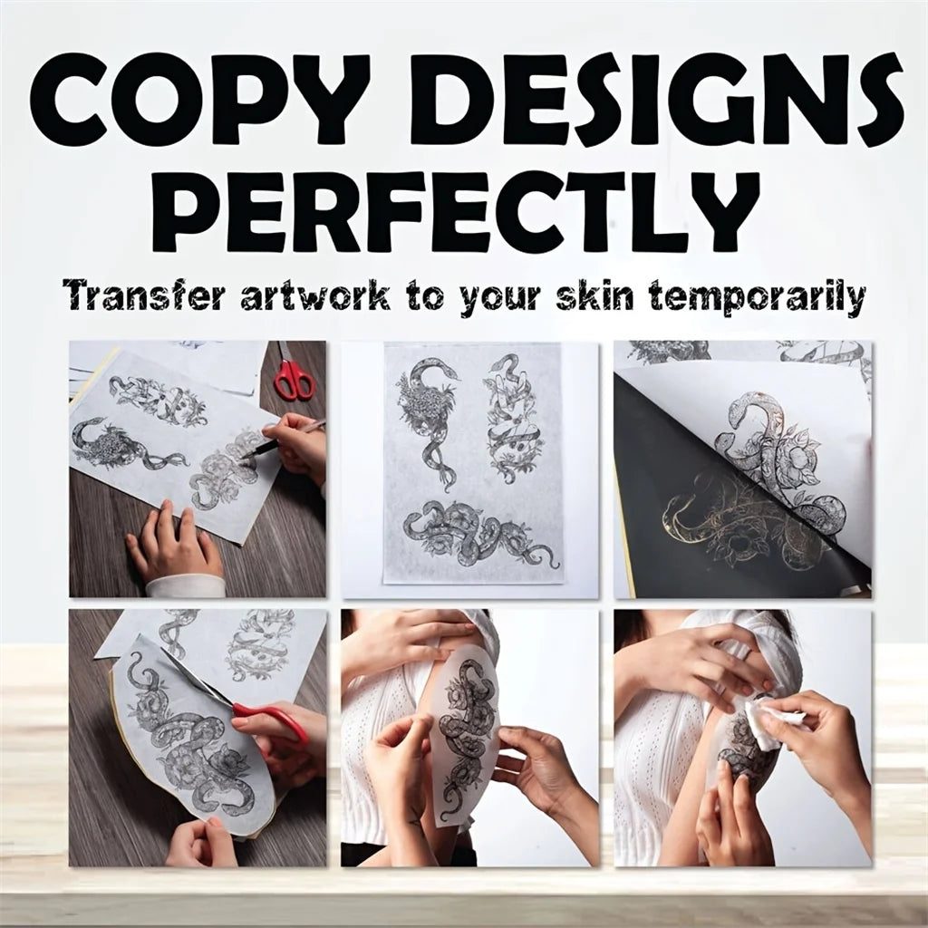 Tattoo Transfer Stencil Kit Black Tattoo Ink Transfer Gel Lotion Stencil Paper Ink Cups Gloves Blue Lotion Set