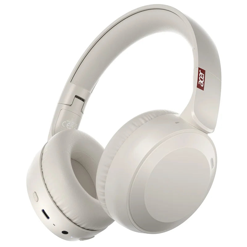 Acer OHR205 Bluetooth 6.0 Headset – 70h Batteritid 2000mAh 50mm NFC Multipoint Minnesskum Hopfällbar Resa Kontor Beige Svart