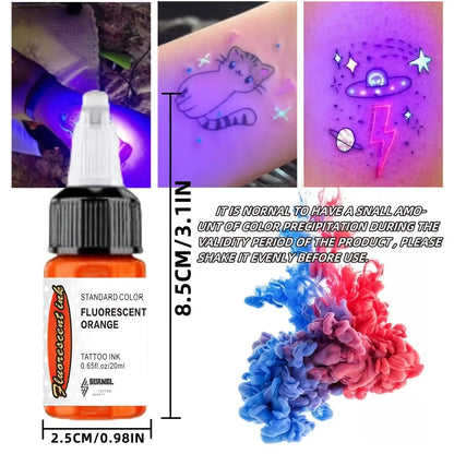 UV Fluorescent Tattoo Ink Set - 8 Colors Glow in The Dark, 20ml Safe & Non-Toxic for Body Art.