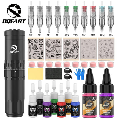 DQFART T1Pro Set Tattoo Electric Wireless Machine 1500mAh 10500Rmp/12V Tattoo Needles Tattoo Ink Artists Body Art High-quality