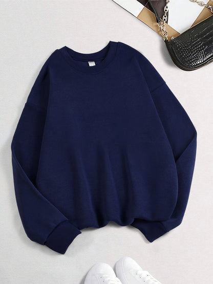 Winter Womens Solid Sweatshirts Casual Comfortable Warm Hoodies Loose Crewneck Fleece Pullover Tops Autumn Womans Streetwear
