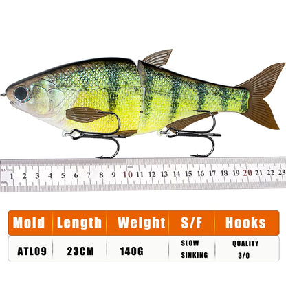 PyroCatus Big Game Glide Shad Baits 23cm/140g Sinking Hard Body Baits Soft Tail Fishing Lures Jointed Swimbait Tackle