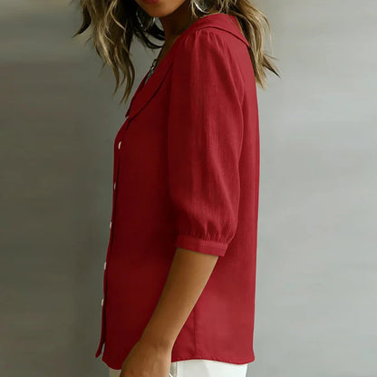 Lös Bomull-Linne Skjorta Dam – Kortärmad, Knappar, Casual Blus, 7 Färger, S–XXXL