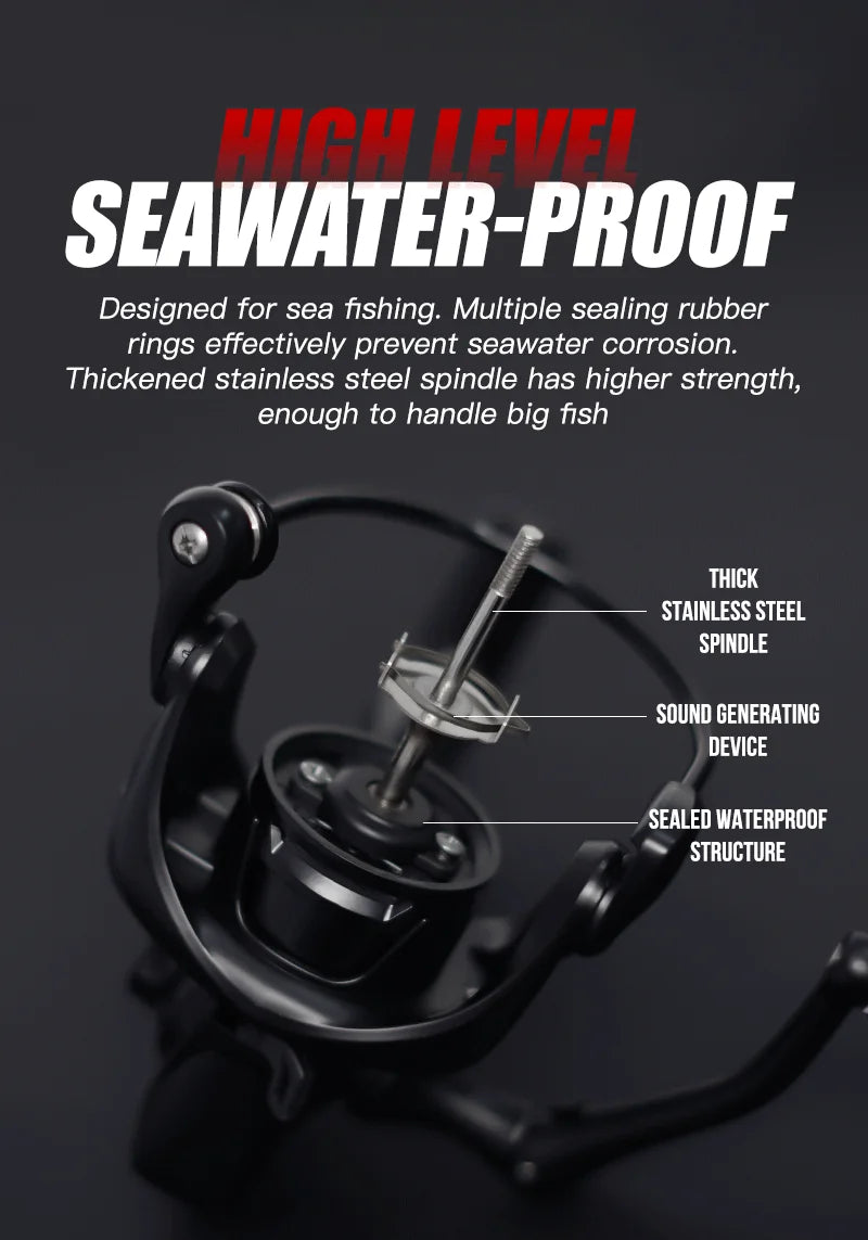 SEASIR TINGHE Spinning Fiskerulle – Max 20kg Drag, 5.2:1, Saltvattensskyddad, Aluminiumhandtag, 2500–6000