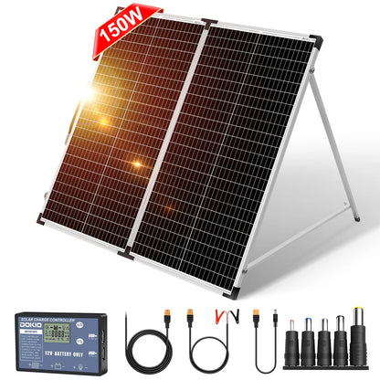 DOKIO Vikbar Solpanel 100W/160W/200W – Monokristallin Portabel Resväska med PWM-regulator, EU-lager