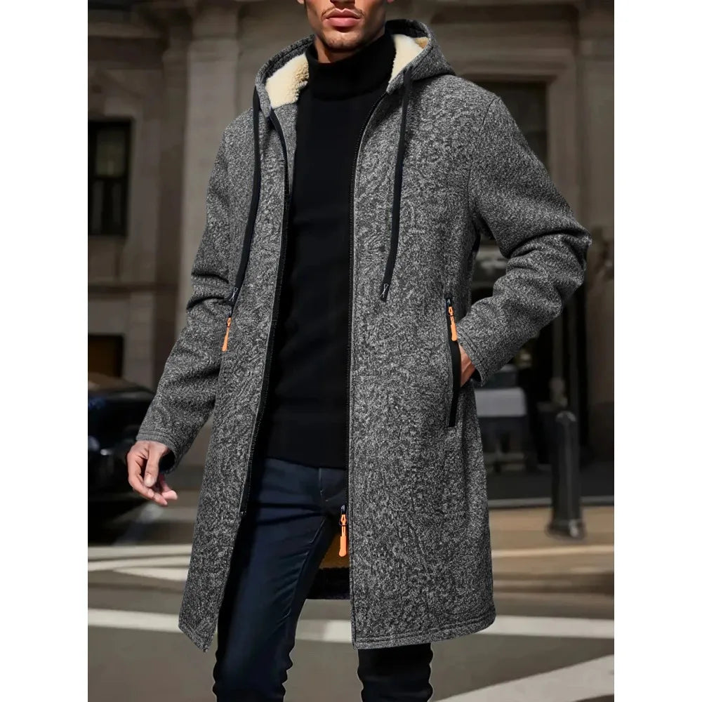 Herr Lång Vinterjacka med Fleece – Varm Vindskyddande Hoodie med Dragkedja, 4 Färger, Storlek S–XXXL