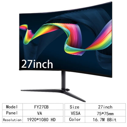 FYHXele 27 Inch Curved Gaming Monitor 100Hz 2ms VA Panel FHD 1080P LED LCD Desktop PC Computer Display