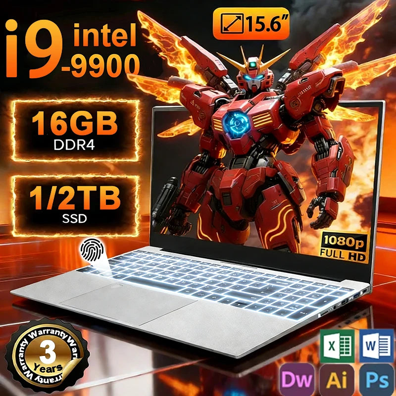 New Portable Laptop Intel Core I9 9900 Windows 11 Pro Gaming Computer 16GB DDR4 1TB 2TB SSD Office PC Gamer Notebook Laptops