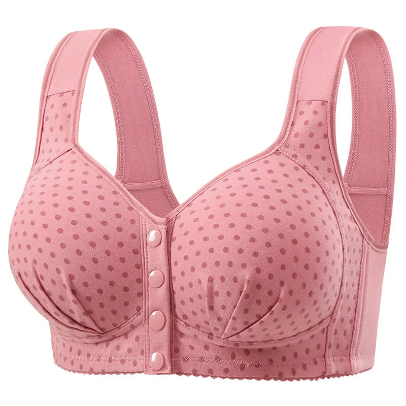 Women's One-piece Bra Fixed Cup Front Buckle Underwear Middle-aged Elderly Women Large-sized Bra Without Steel Rings Vest Bra