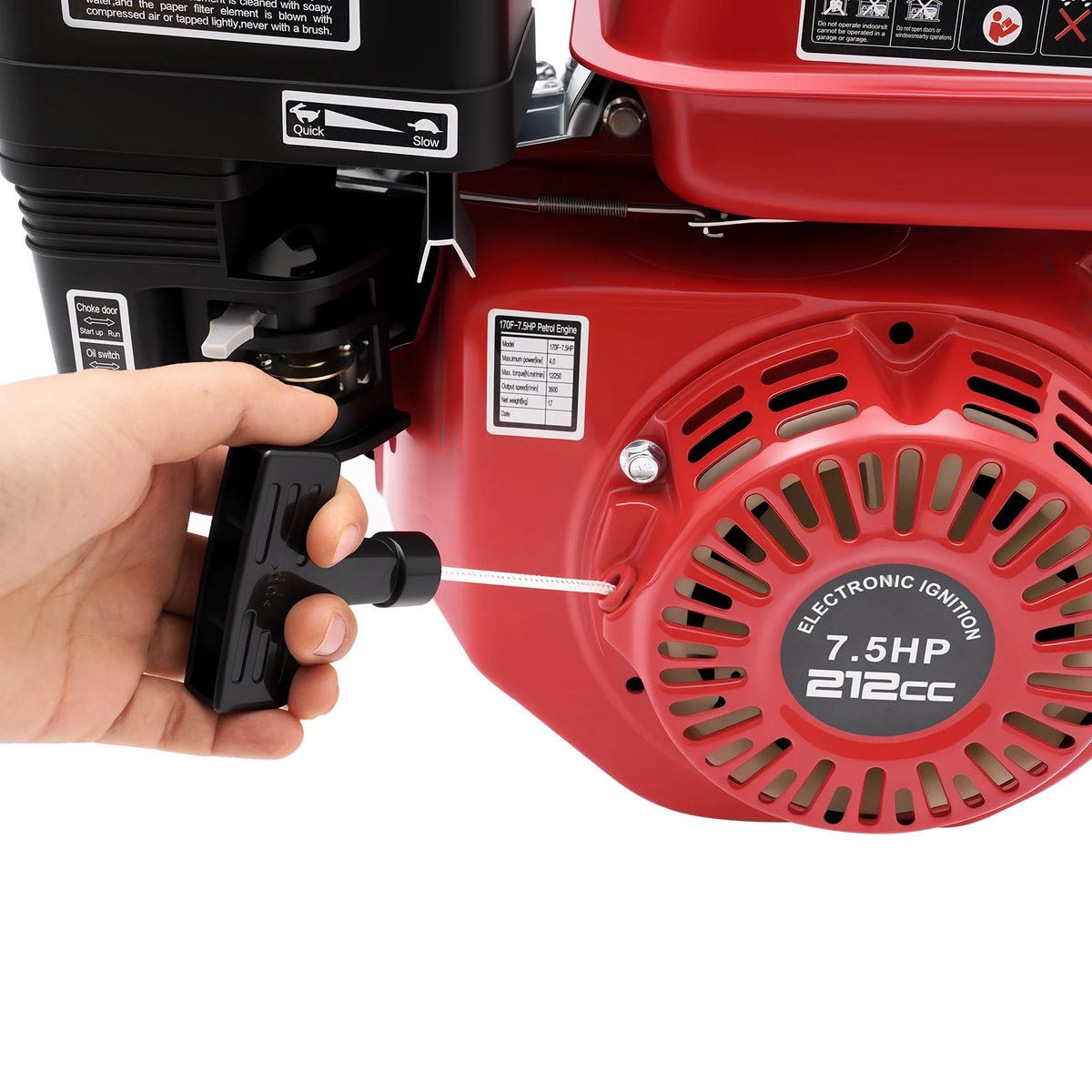 212cc 4,0kW 7,5hk luftkyld bensinmotor, 3600 varv/min snörnstart bensinmotor