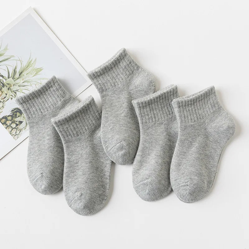5 Pairs/Lot 2023 New Summer Children Socks Cotton Kids Fashion Black White Gray For 1-12 Years Teen Student Baby Girl Boy Socks