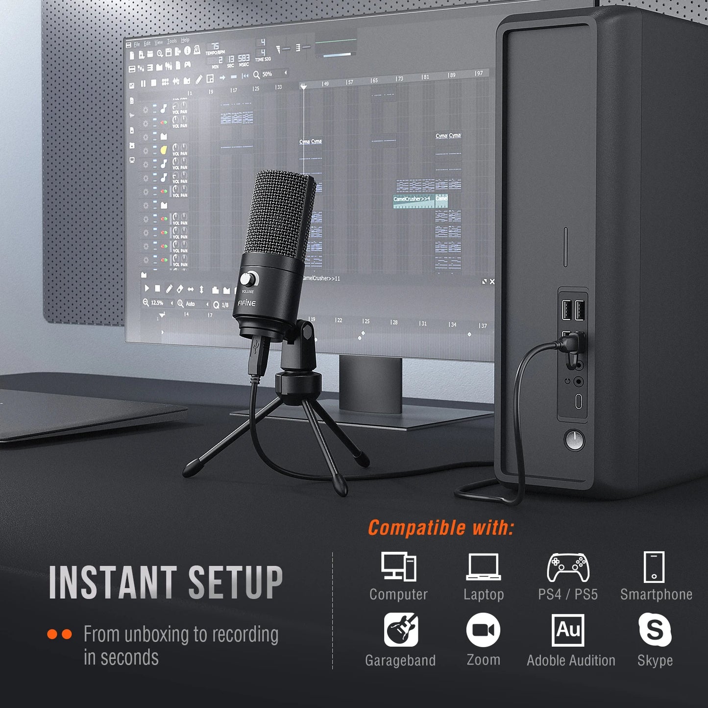 FIFINE USB Condenser Microphone for MAC OS/Windows,Metal Cardioid Laptop Mic for Recording,Voice Overs,Streaming,Meeting-K669B
