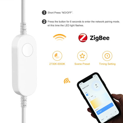 Tuya Zigbee Smart CCT LED Skåpsbelysning – Dimbar, 3000–6500K, SmartThings, Alexa & Google Home, 2–9 lampor