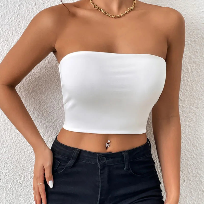 Dam Issilke Crop Top Sömlös – Axelbandslös Halkfri Tunn Andningsbar Sommar, 13 Färger XS–L