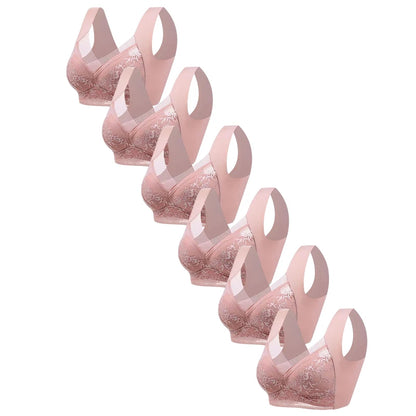 FallSweet 6PCS Ice Silk Lace Bras for Women Wireless Push Up Bralette Deep V Plus Size  Brassiere Soft Lingerie Mom Underwear