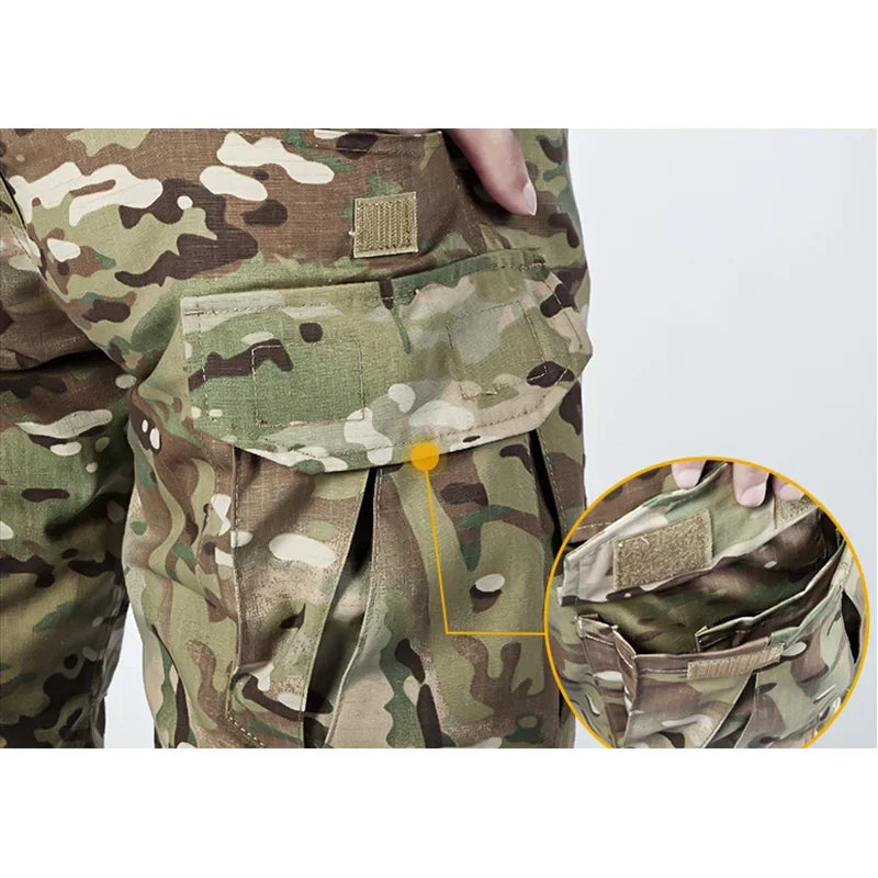 Multicam Tactical Pants +Pads Men Combat Trousers Work Camo Hunting Clothes Multi-pocket Breathable Wear-resisting Cargo Pants