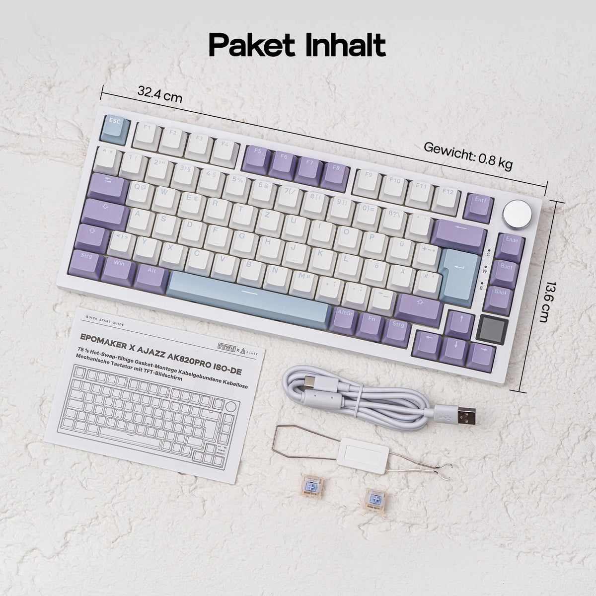 AJAZZ AK820 PRO mekaniskt tangentbord – tysk ISO-DE, RGB och TFT-skärm