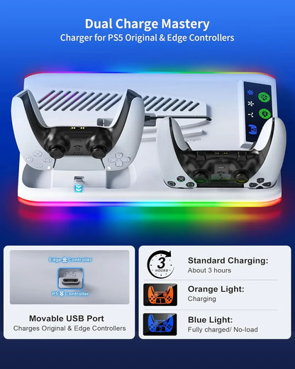 Stand For Sony PS5 Console Playstation Play Station PS 5 Pro Slim Support Cooler Fan Base Holder Control Charger Game Accessory