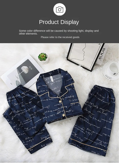 Fashion Summer Autumn 3 Piece Silk Men Pajamas Set Short Sleeve Shorts Oversize Homewear Lapel Collar Loungewear Pijamas for Man