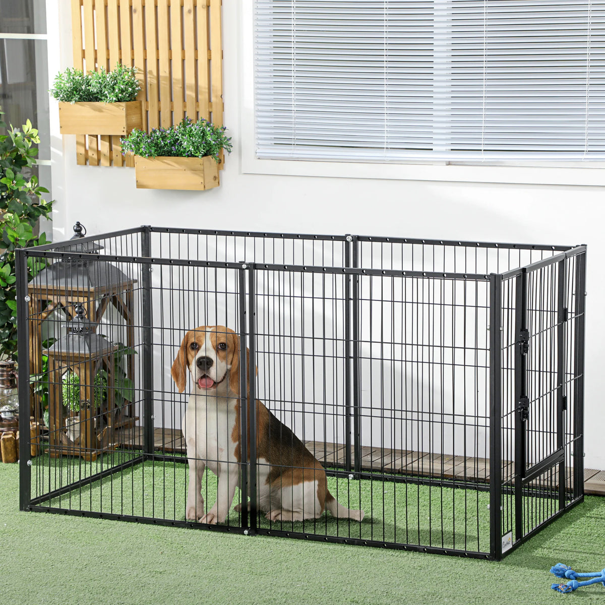 Pawhut Dog Playpen with 6 Panels Adjustable Metal Pet Fence with Steel Frame 82.5-150X79X81 cm Black