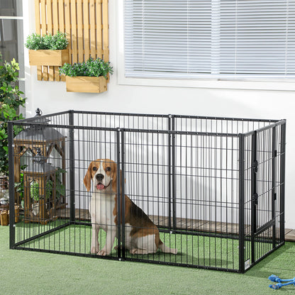 Pawhut Dog Playpen with 6 Panels Adjustable Metal Pet Fence with Steel Frame 82.5-150X79X81 cm Black