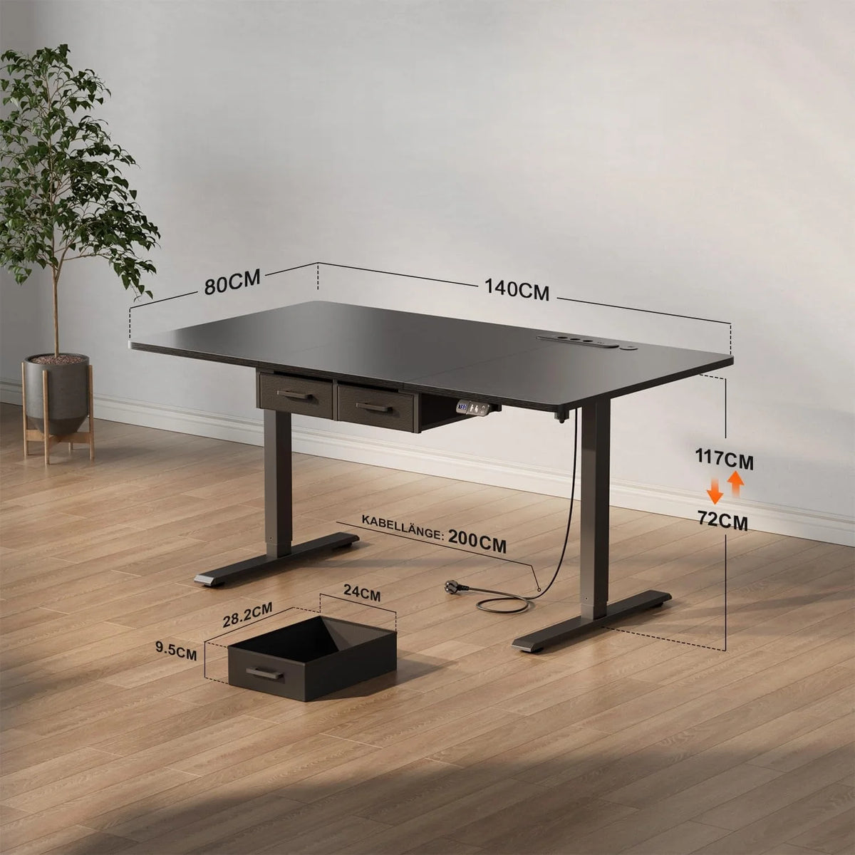 120/140/160/180cm Electric Height Adjustable Desk, Heavy-Duty Large Sit-Stand Table, Gaming Desk with Power Outlet & Drawer