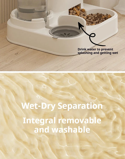 2-in-1 Large Capacity Cat Automatic Feeder, Water Dry Wet Separation Design No Battery Required - For Cats Small Dogs