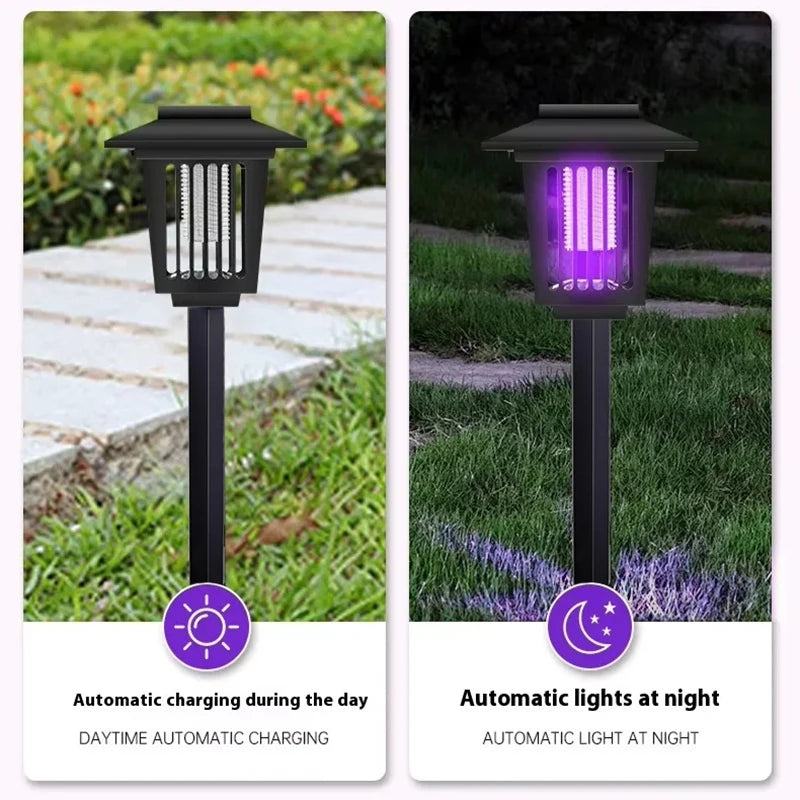 Solar and Electric Shock Mosquito Repellent Lamp Waterproof Bug Zapper 2Mode LED Light for Outdoor Garden Lawn Camping Villa Use