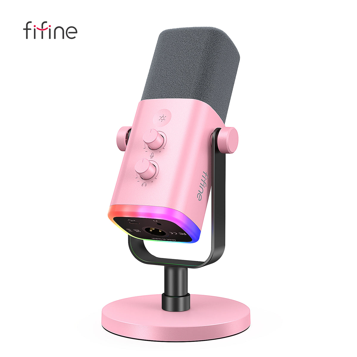 FIFINE USB/XLR dynamisk mikrofon med RGB, hörlursuttag och mute