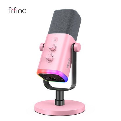 FIFINE USB/XLR dynamisk mikrofon med RGB, hörlursuttag och mute