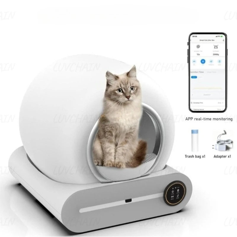 65L Smart Litter Box, Large Capacity Semi-enclosed Self-cleaning Cat Toilet, Controllable Via App, Cat Supplies, EU Stock
