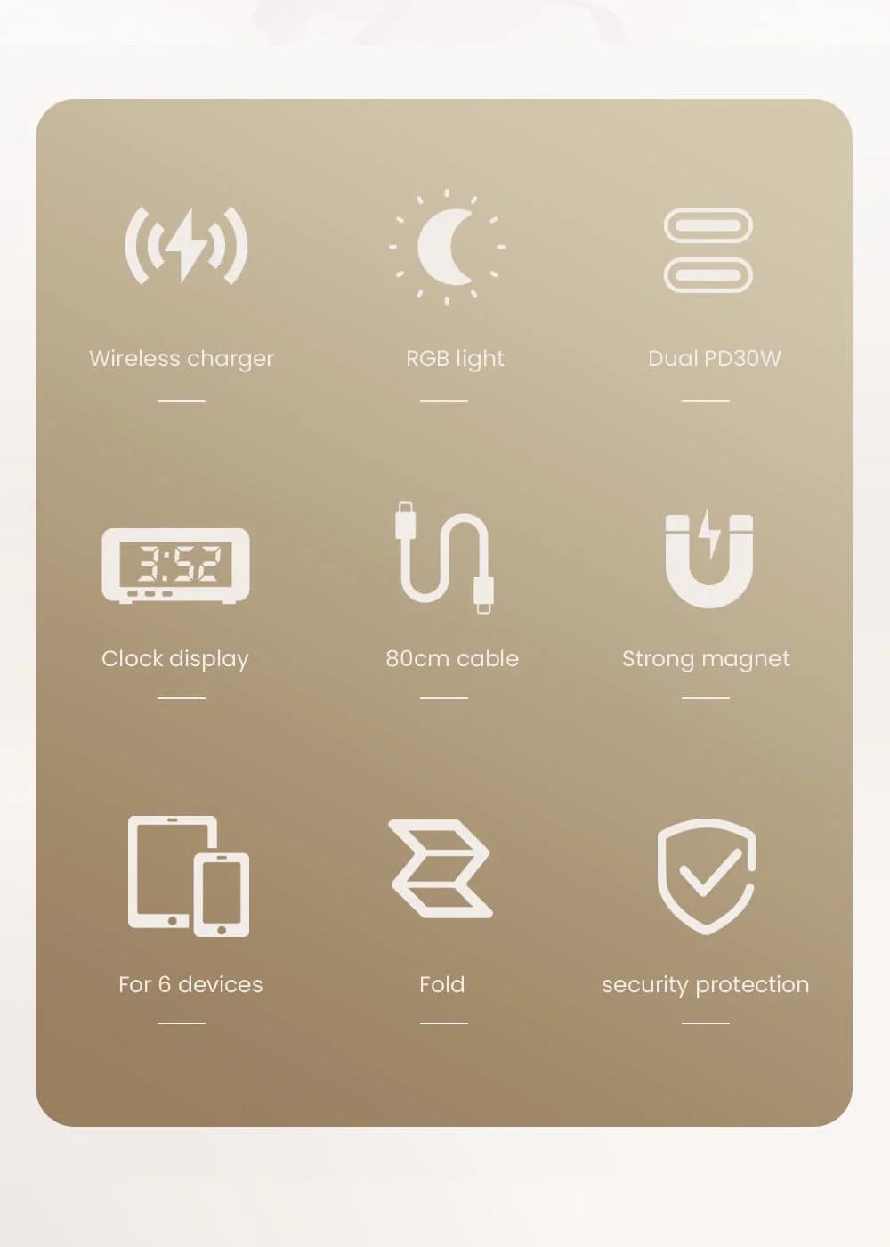LYNXZ 8-i-1 Magnetisk Trådlös Laddstation 15W – RGB MagSafe PD30W USB-C iPhone AirPods Apple Watch Vit Svart