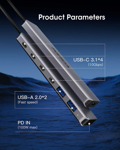 FORIDA Aluminum USB C Hub 3.2 and 3.0 10Gbps USB C HDMI Splitter PD 100W Power Charging USB 3.2 Gen2 Adapter for Laptop PC