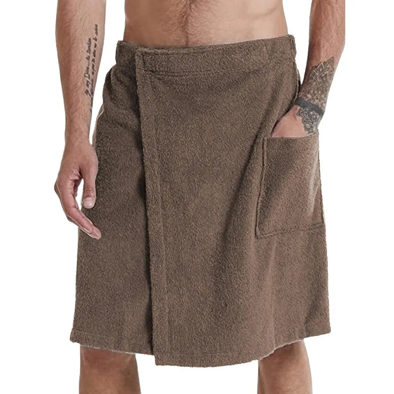 Bath Towel Terry Cloth Beach Towel Men Hook and Loop Elastic Waist Solid Color Pocket Shower Towel Beach Towel