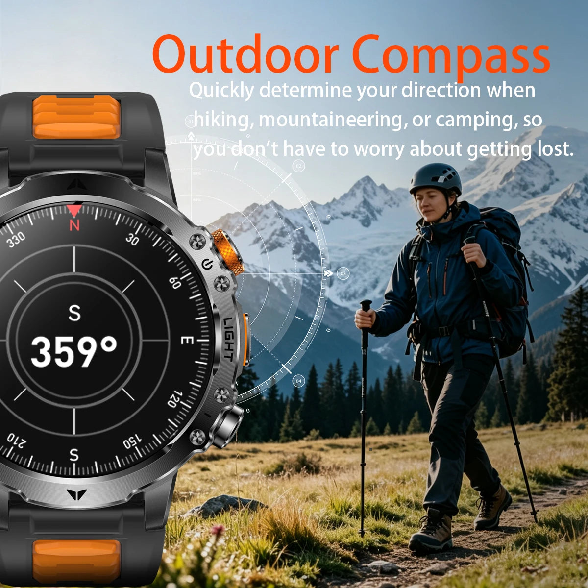 2026 New Men Outdoor Smart Watch 1.7" IPS 1600mAh  Battery Bluetooth Call IPX8 Waterproof Flashlight SOS Compass 120+Sport Modes
