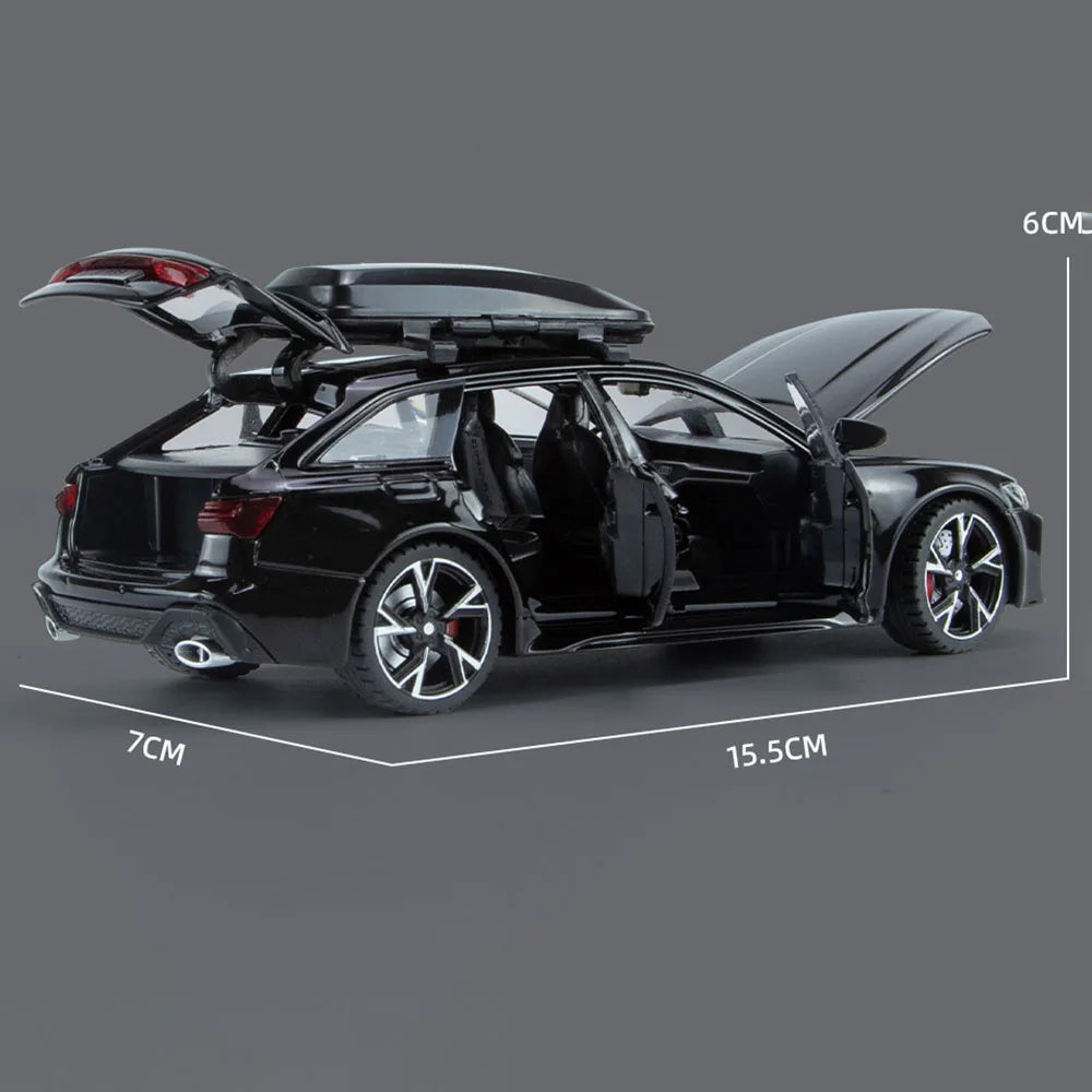 Audi RS6 Diecast Modellbil 1:32 – Ljud & Ljus 7 Dörrar öppnas Zinklegering CE Svart Grå Samlarmodell 2026