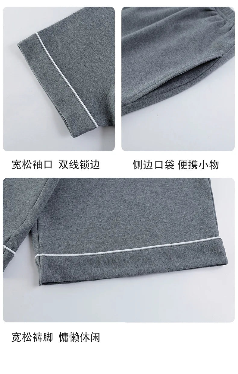 Short Sleeves & Shorts & Long Pant 3Pcs/set Cotton Nightwear for Men Summer Breathable Casual Sleepwear Male Loungewear Hombre