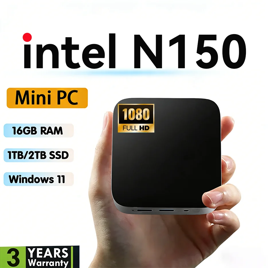 Mini Computer PC Portable Intel N150 Windows 11 Pro 16GB 32GB RAM 1TB SSD Gaming Computer WiFi 6 USB3.0 Mini Desktop PC