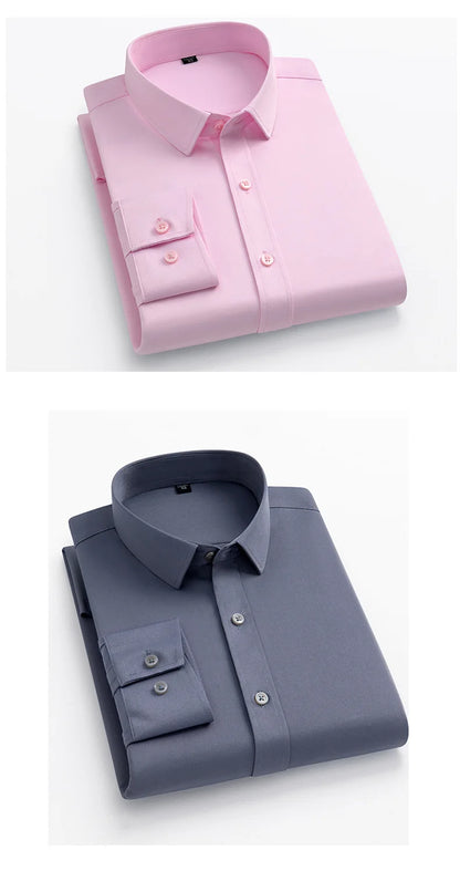 Men's long sleeved elastic shirt, non ironing business dress, professional work attire, stand up collar shirt  men shirts