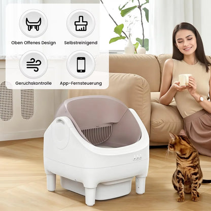 MIAOERDUO 2026 Champagne Upgrade Automatic Smart Litter Box, Smart Automatic Litter Box with Double Odor Removal, APP Control, Anti-Pinch for Multiple Cats
