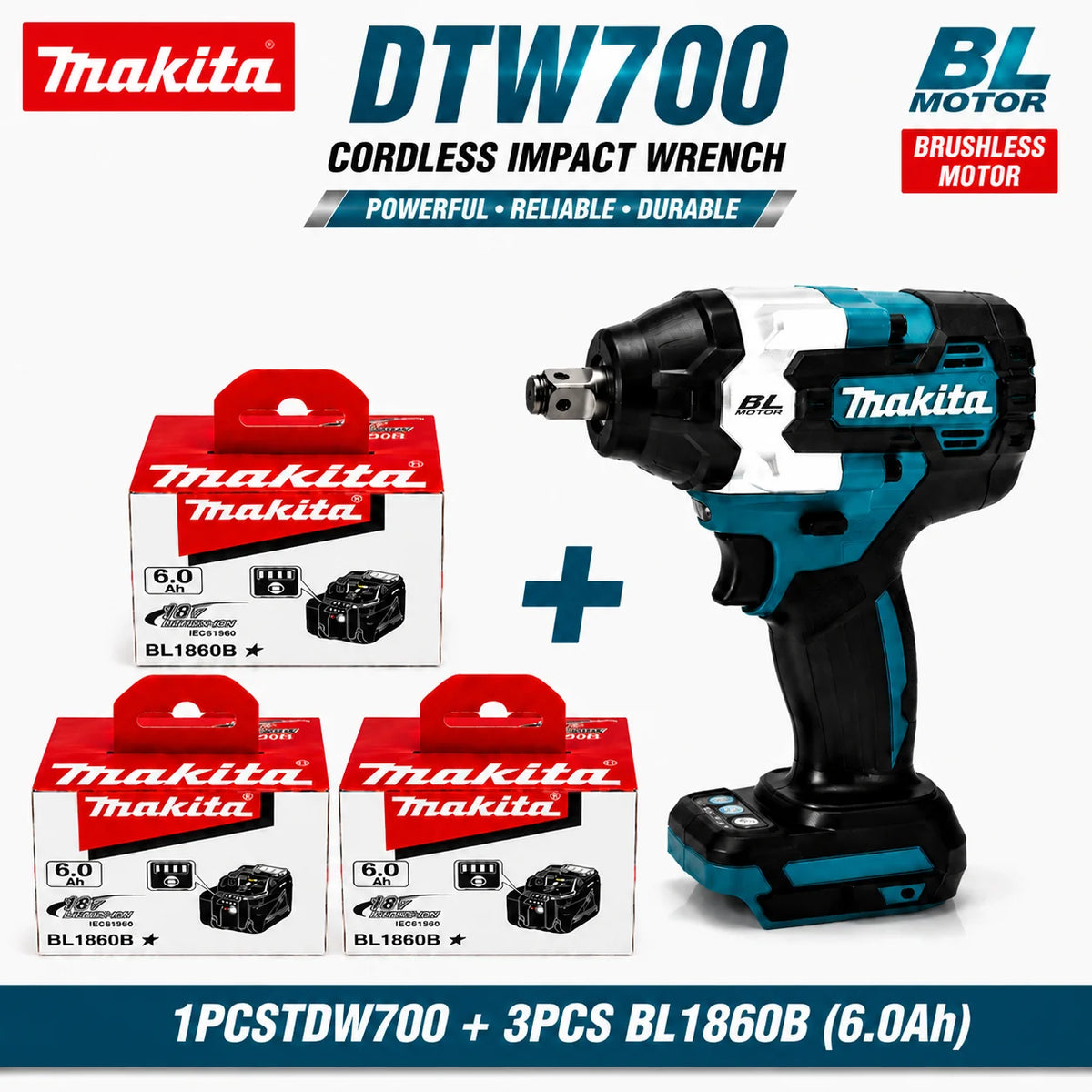 Makita DTW700 18V Kolborstfri Mutterdragare med 6.0Ah Batteri